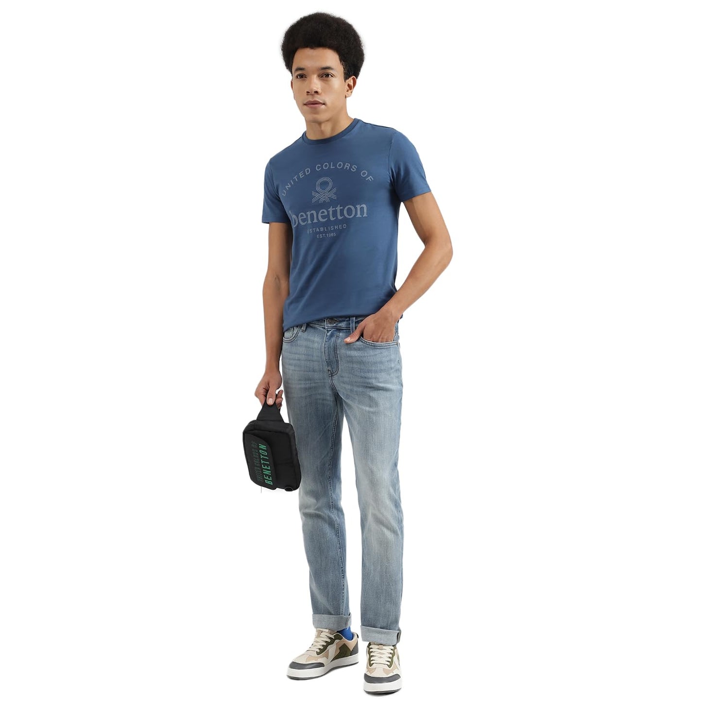 UNITED COLORS OF BENETTON Men's Printed Regular Fit T-Shirt (24P3P99J4209IMT5_MT5