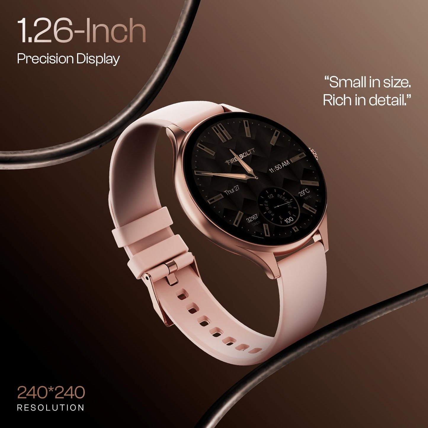 Fire-Boltt Phoenix Air Smart Watch 1.26” Round Display, Rotating Button, Wireless Charging, Ultra Lightweight Metal Body, Bluetooth Calling, Smartwatch with Silicone & Mesh Steel Straps Petal Pink