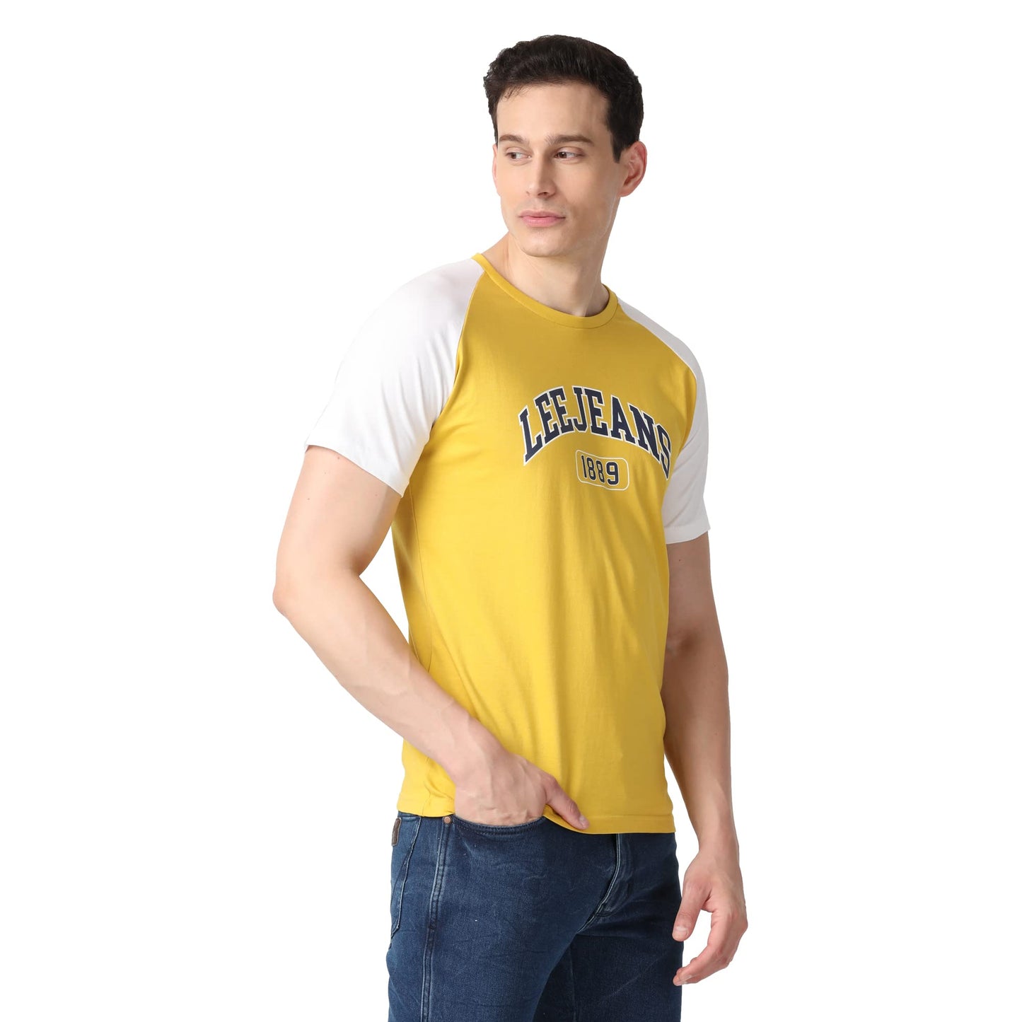Lee Men's Slim Fit T-Shirt (LMTS002017_Yellow&White XL)