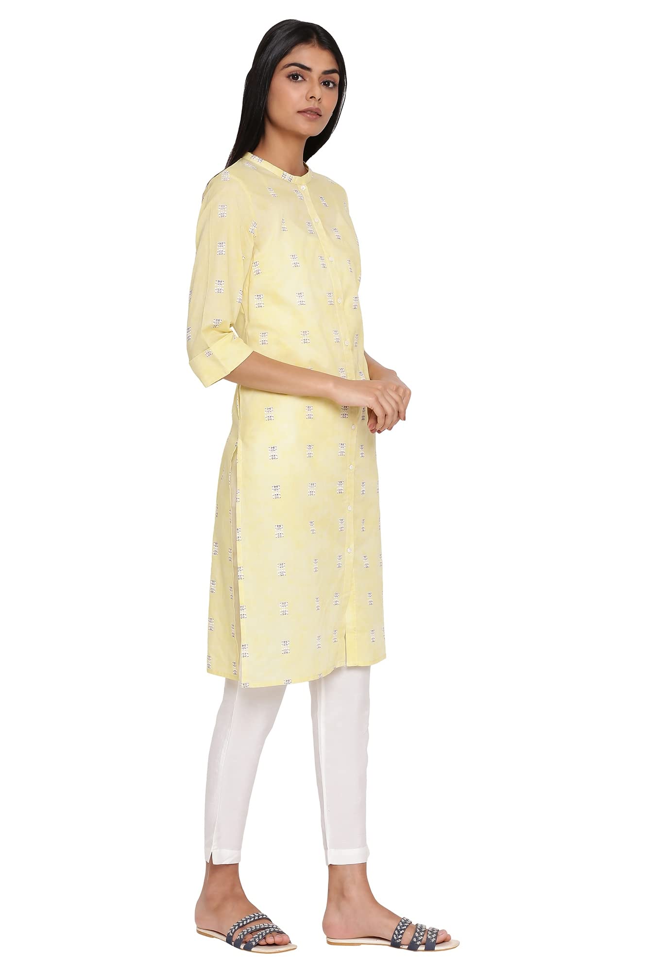 W for Woman Moss Green Printed Button Down Kurta_21AUW17164-117850_M