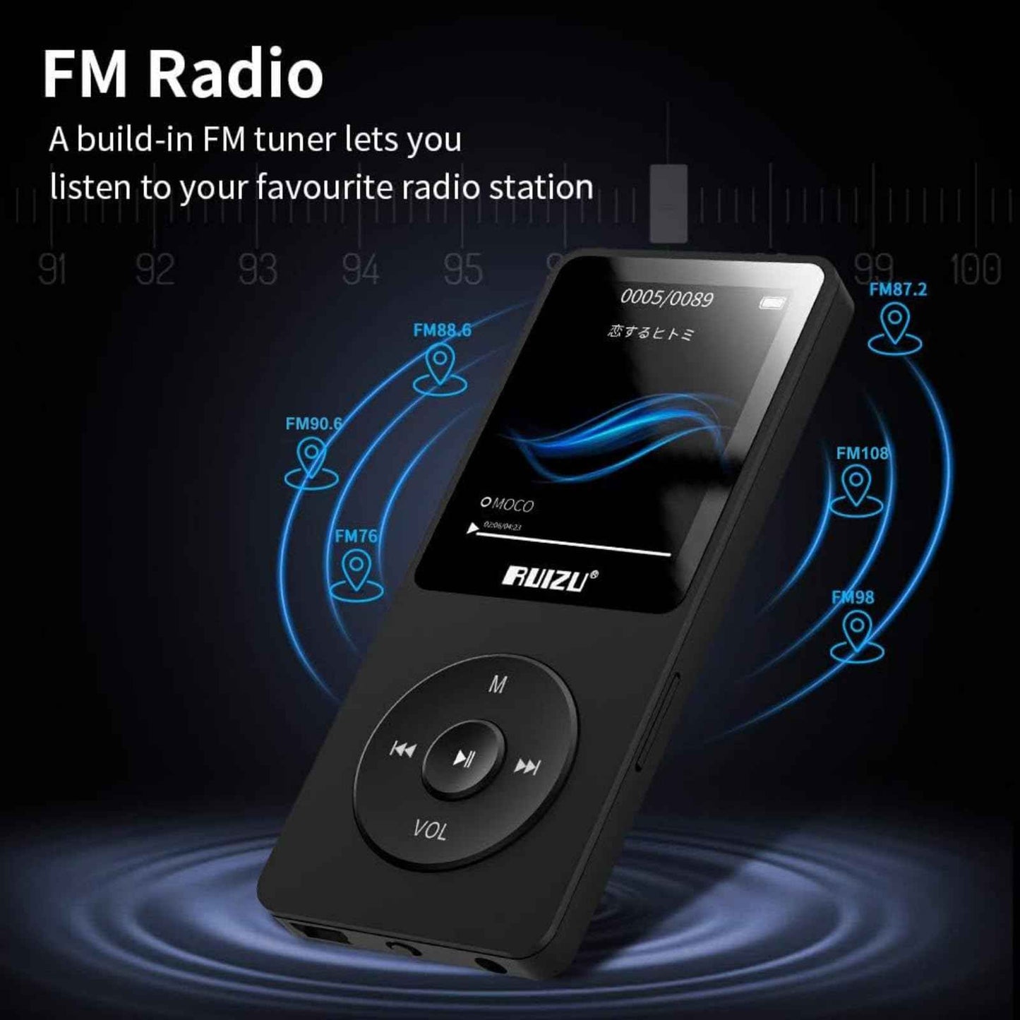 RUIZU X02 8 GB Ultra Slim Mp3 Music Player with FM Radio, Voice Recorder, Video Play, Text Reading, 80 Hours Playback and Expandable Up to 128 GB (Black)