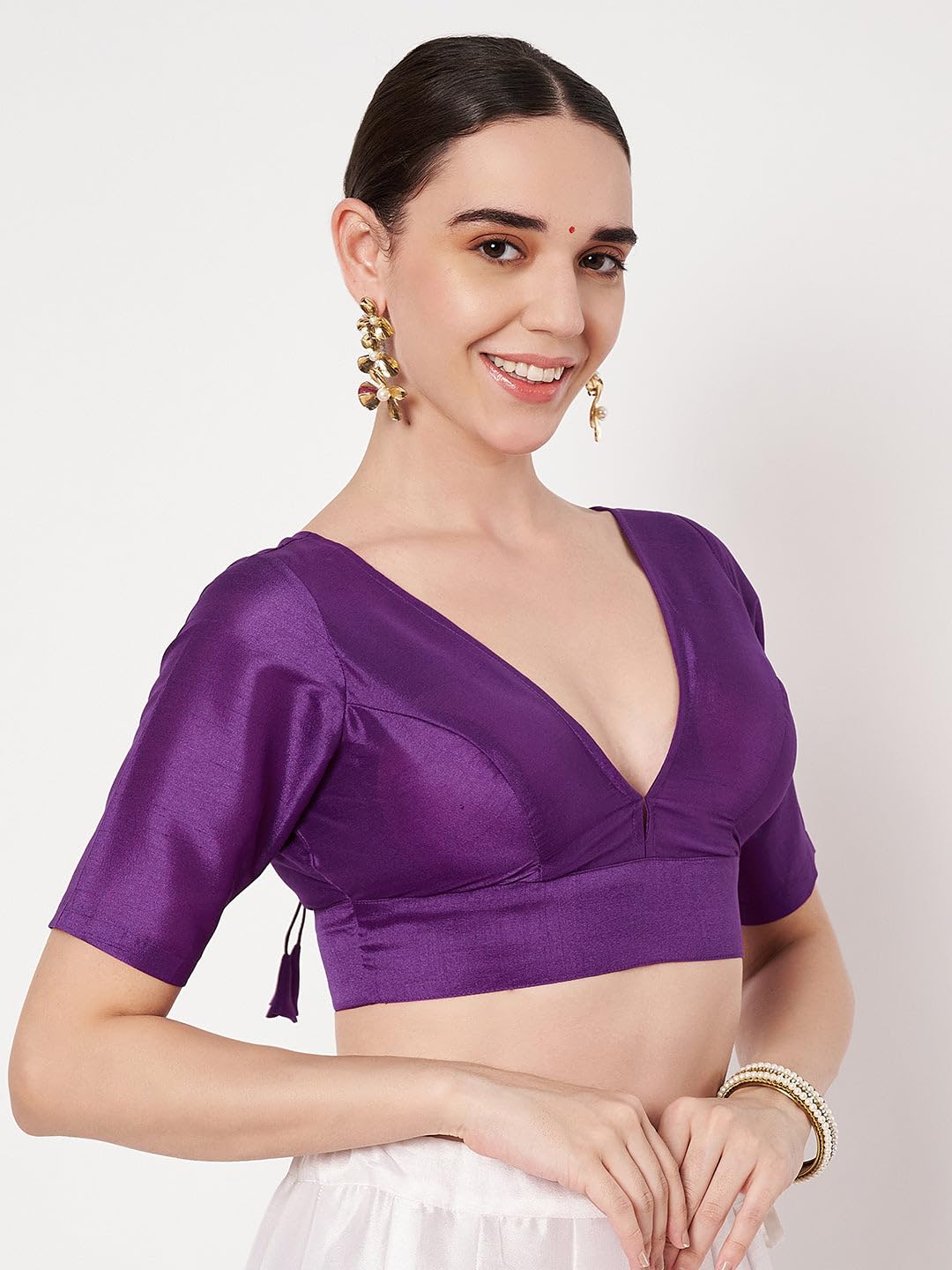 studio rasa Women's Chroma Solid V-Neck Padded Blouse for Festive Wedding Party (TPWC62542XL_Purple_X-Large)