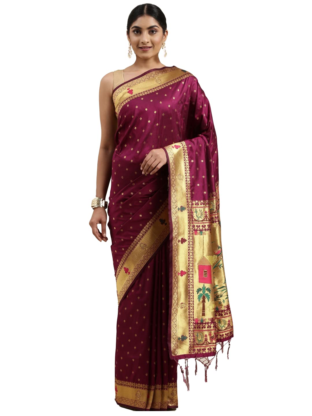 Pandadi Saree Women's Paithani Paithani Silk Saree With Blouse Piece (332PS4_Purple)