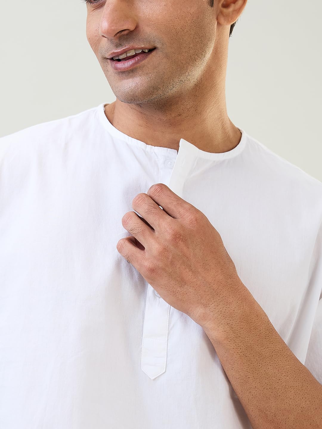 Raymond SleepZ Men Comfort Fit Solid Pattern Pure Cotton Round Neck Kurta White