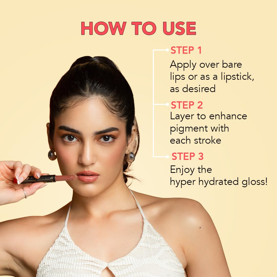 LoveChild Masaba Hyper Hydrating Gloss Balm Stick (Dark Brown) | 3-in-1 Plumping Lip Gloss Balm For High Shine | Enriched with Peptide, Squalene & Jojoba For Hydration | Hot Glaze, 1.8g