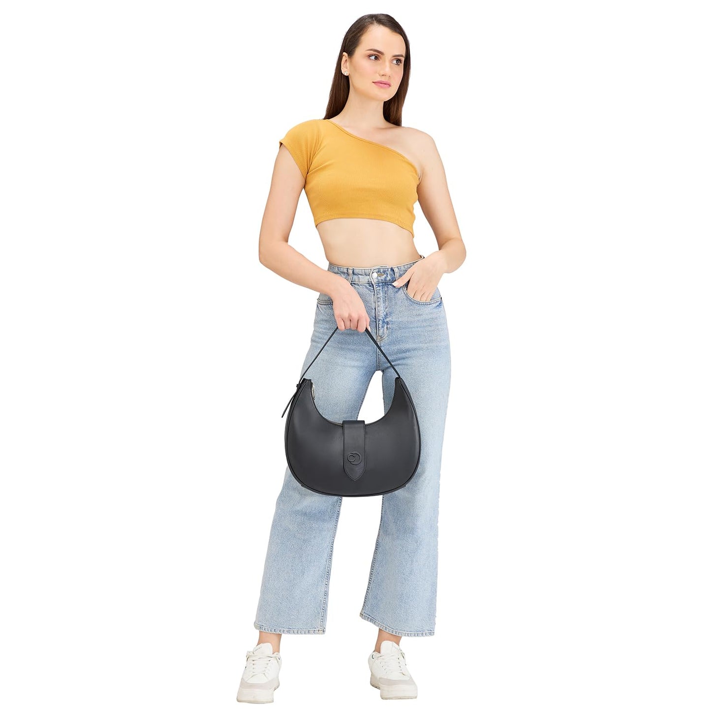 Caprese Celia Hobo, Black-Large | Solid Designed Shoulder Bag for Women | Spacious Compartment | Perfect for Casual & Daily Use