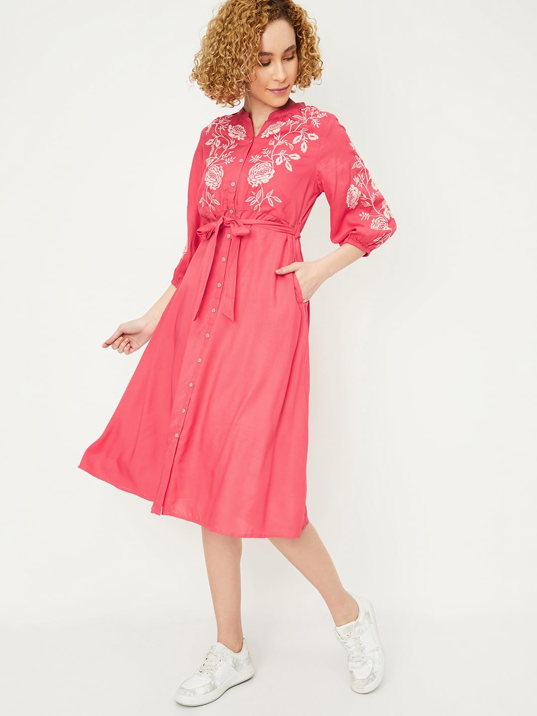 Max Women's Rayon Classic Midi Dress (EMBDRS42002B_Pink_L