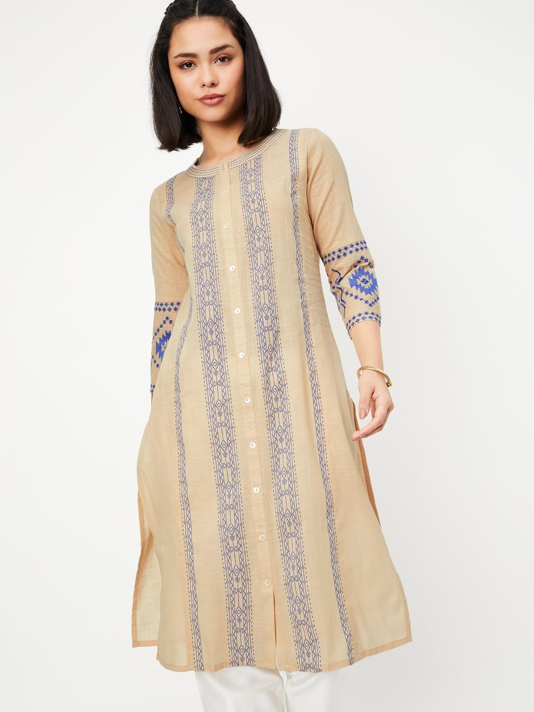 Max Women's Cotton Regular Fit Kurta (PFWWSP25DI_Beige, Medium