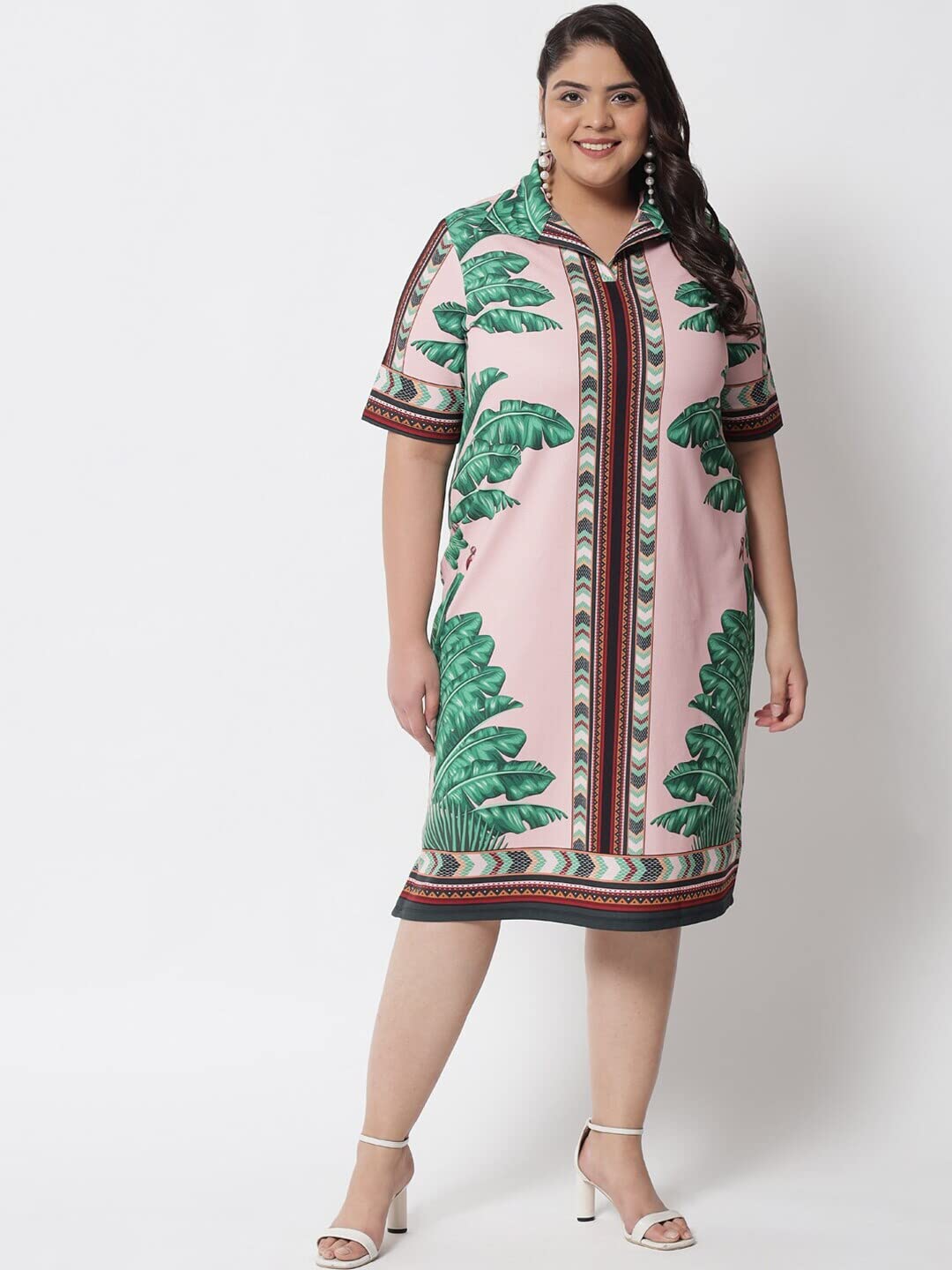 AMYDUS Women Plus Size Printed Polo Dress | Collared Neck | Short Sleeves | Smart Straight Fit | Knee Length | Western Dresses for Women - XL to 9XL