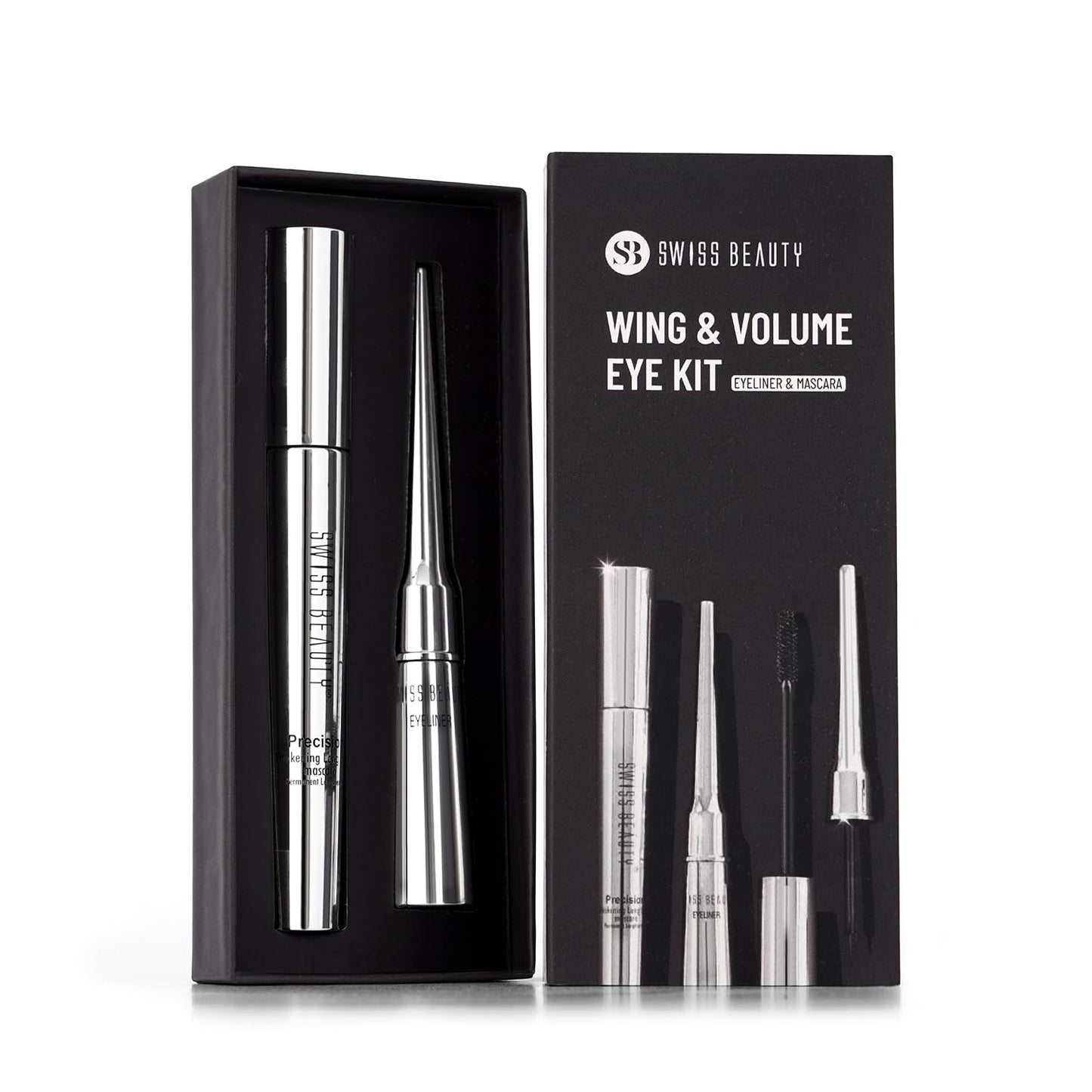 SWISS BEAUTY Liquid Metallic Wing & Volume Kit | Mascara + Eyeliner | Water-Resistant | Quick-Drying | Long-Lasting | 12.5g