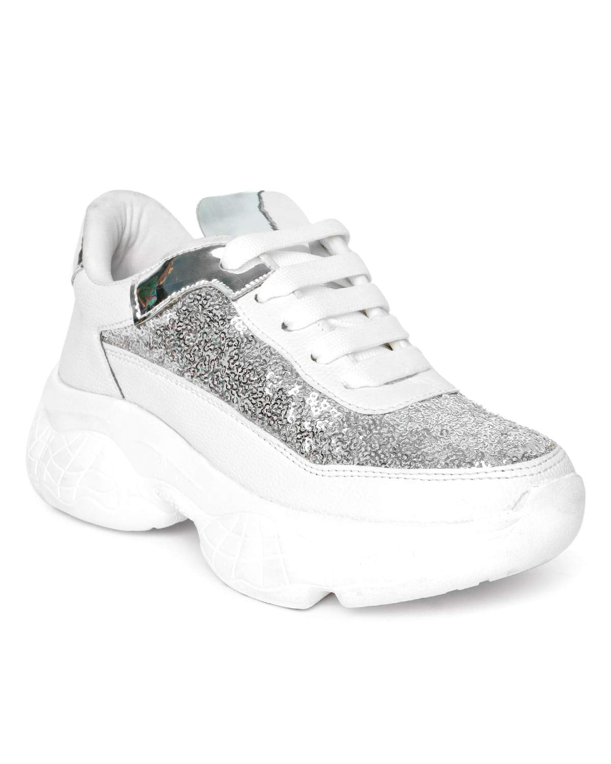 LENSBURY Women's Shoes for Walking Gym Training, Casual, Sports, Slip-On, Lightweight Lace up Athletics Slipon Running Sneaker for Ladies and Girls LBCNV6015WT-38 White