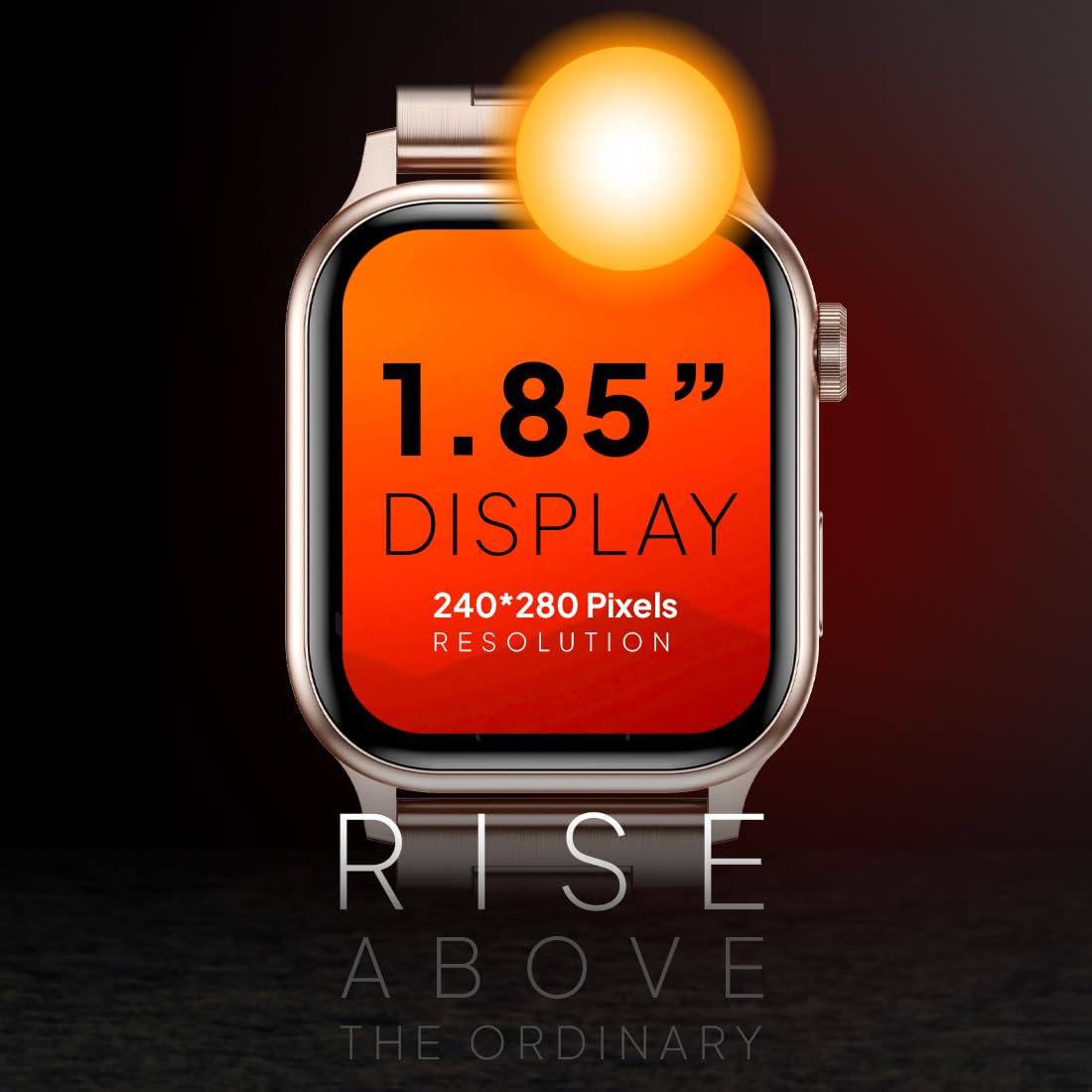 Fire-Boltt Rise Luxe Stainless Steel Luxury, 47mm (1.85) Display Bluetooth Calling, Rotating Crown, AI Voice Assistant, 120 Sports Modes, Neon UI, Stainless Steel Straps, SpO2 (Rose Gold)