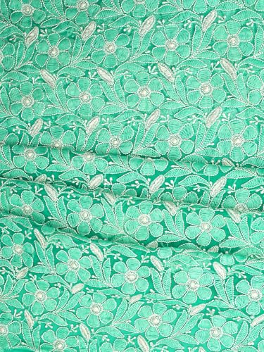 Ada Hand Embroidered Lucknowi Chikankari Georgette Dress Material Suit Piece with Dupatta for Women 01A780078 Sea Green