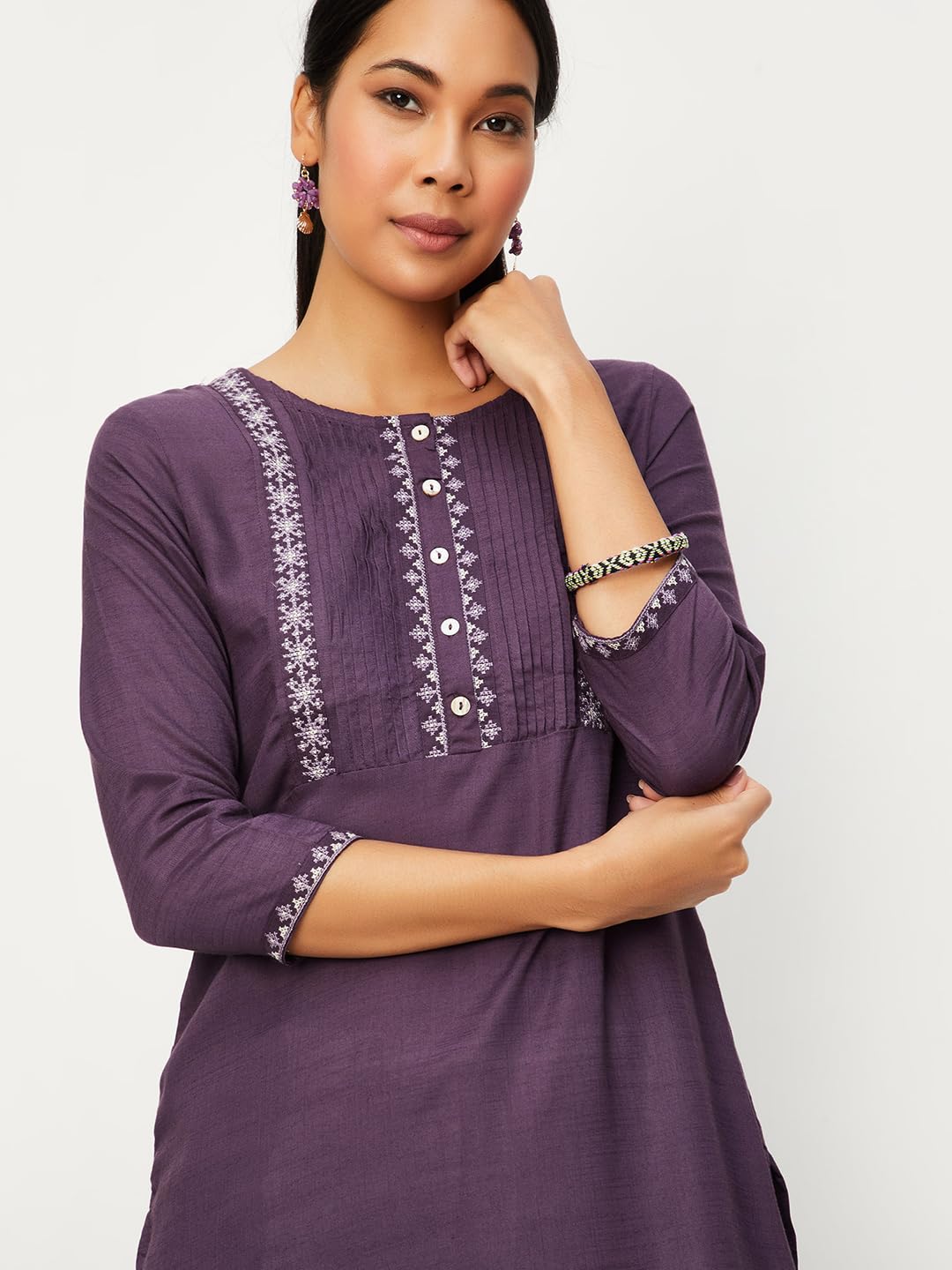 Max Women's Rayon Straight Shirt (WWSU31006PURPLE_Purple
