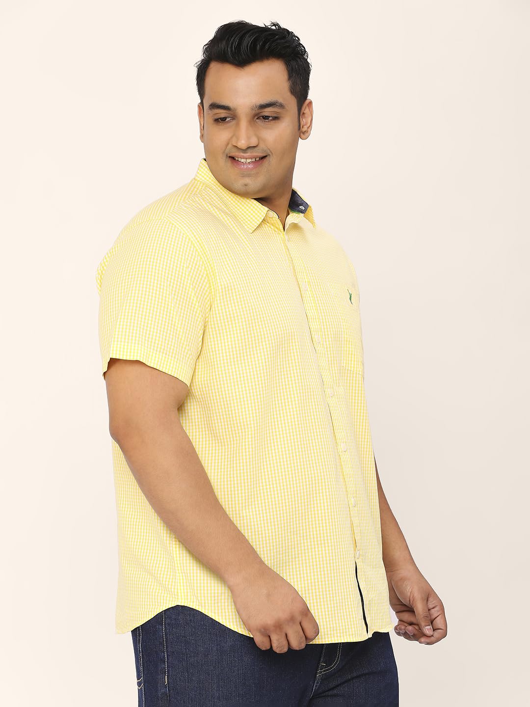Thomas Scott Mens | Half Sleeve | Checks | Regular Fit Plus Size | 100% Cotton | Spread Collar | Casual Shirts (Available in Plus Size) (Yellow_5XL)