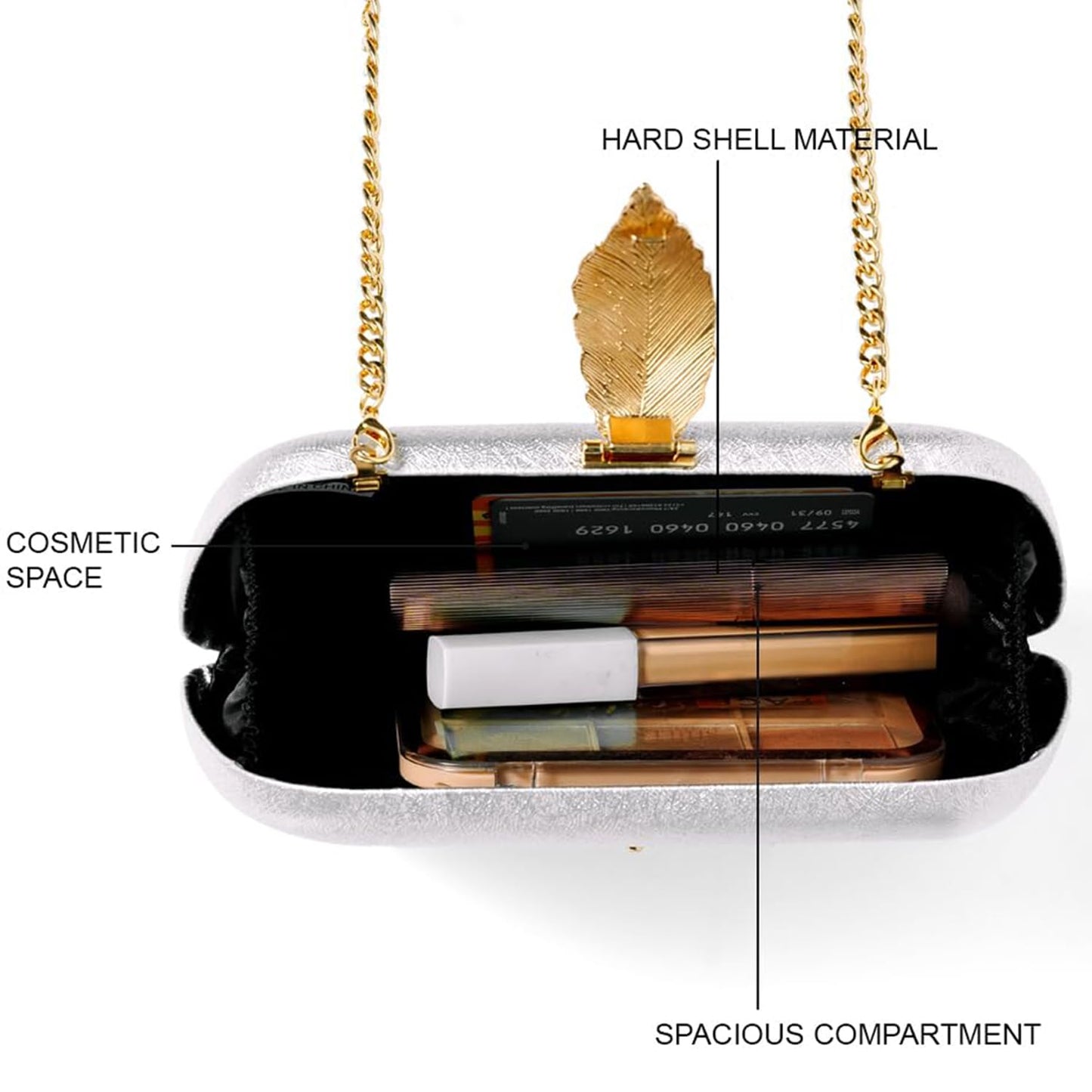 INOVERA (LABEL) Women Evening Hand Clutch | Ladies Party Wedding Purse with Chain Strap (Silver)