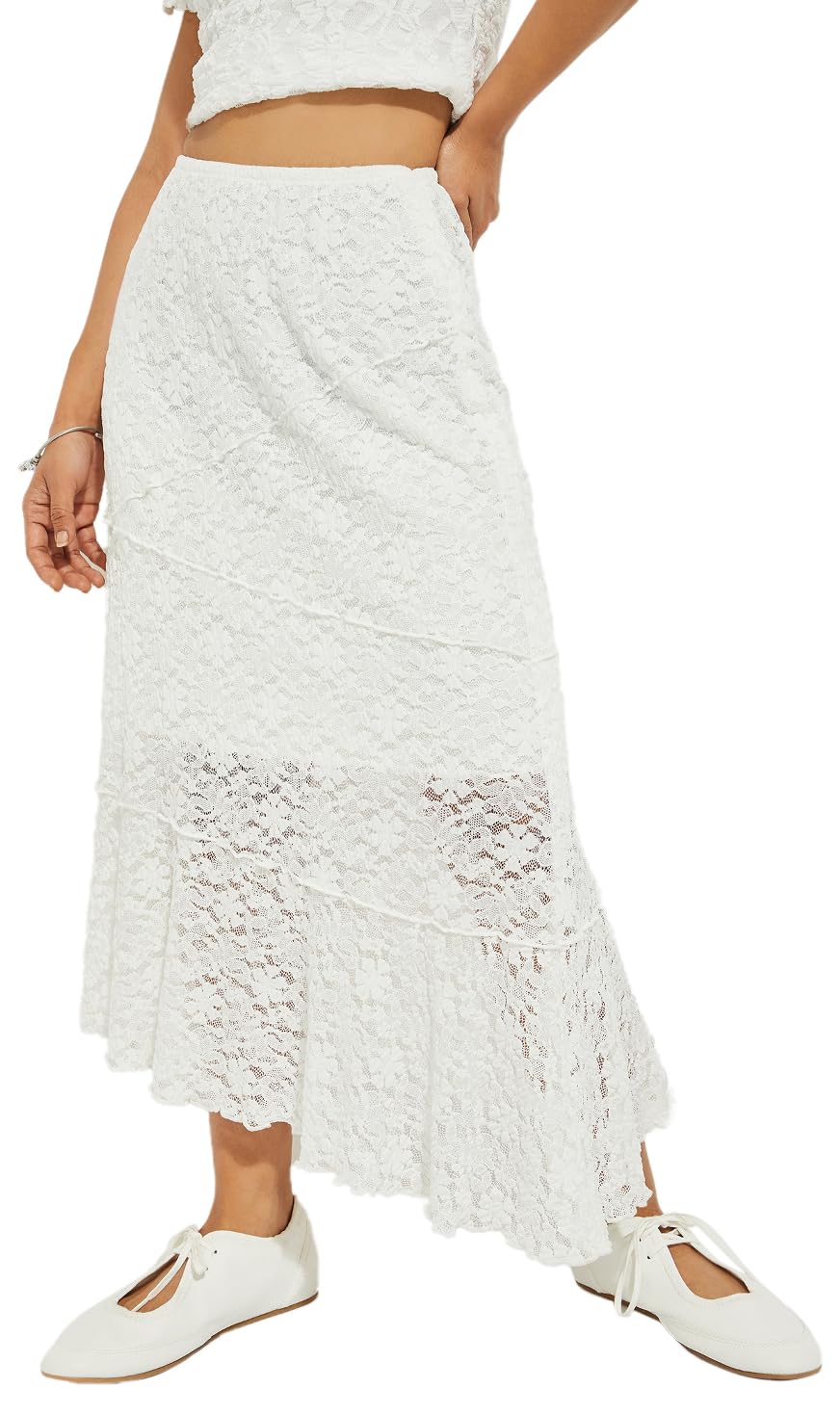 Max Alaya F x URB_N Women Lace Long Skirt (Ivory_M)