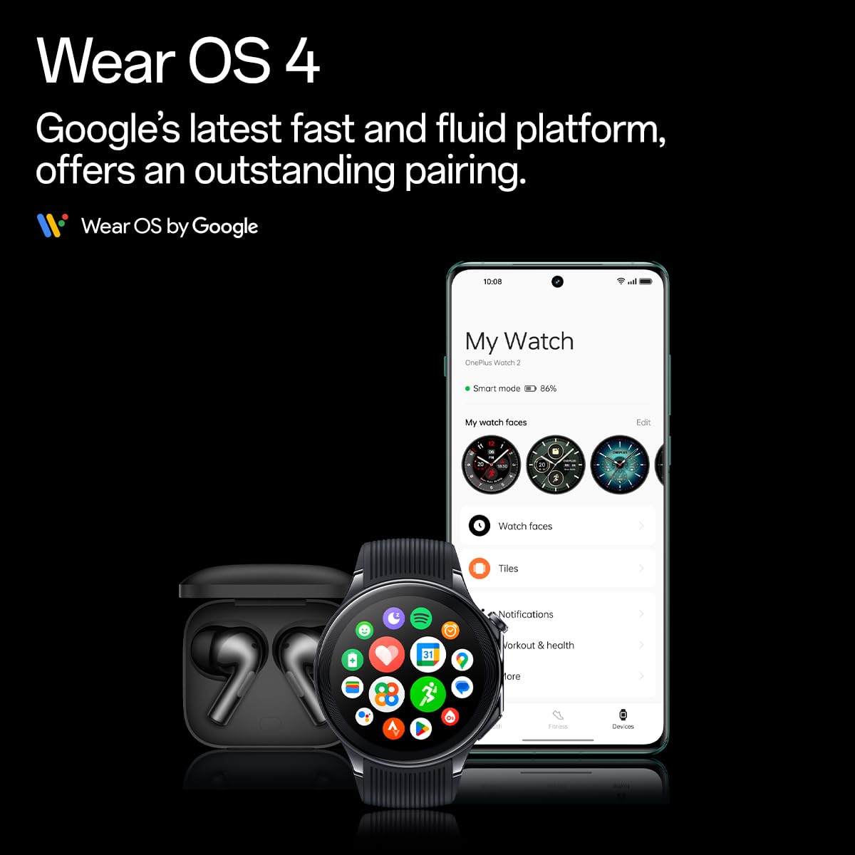 OnePlus Watch 2 with Wear OS 4,Snapdragon W5 Chipset,Upto 100hrs battery life,1.43’’ AMOLED Display,Stainless Steel & Sapphire Crystal build,Dual Frequency GPS,5 ATM, IP68 & BT Calling (Radiant Steel)