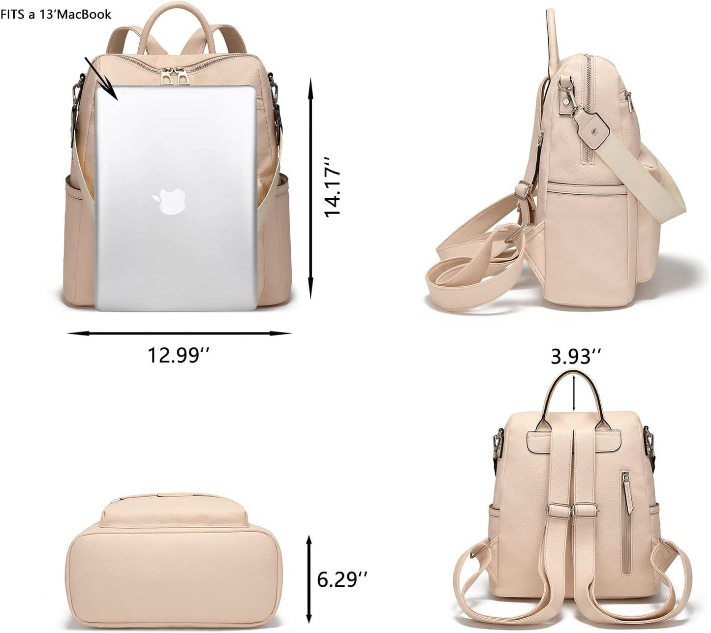 ProArch Premium Leatherate Drycoat Convertible Backpack Handbag Sling Bags for Womens (CreamLD)