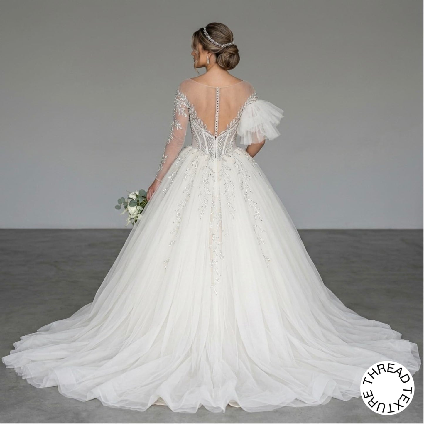 ThreadTexture Women's Luxury Off-the-Shoulder Beaded Wedding Dress Crystal Corset High Slit Bridal Gown (in, Alpha, XS, Regular, White, Designer Shivay)