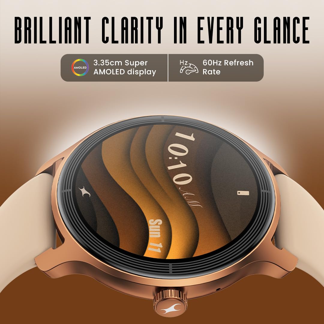 Fastrack Sleek 1.32" AMOLED 42mm Round Display Smart Watch with Silicone Strap, QR Hub, BT Calling, SPO2, Hotkey, Functional Crown, IP68 Water Resistant Upto, 5 Days Battery Life - Dusty Rose