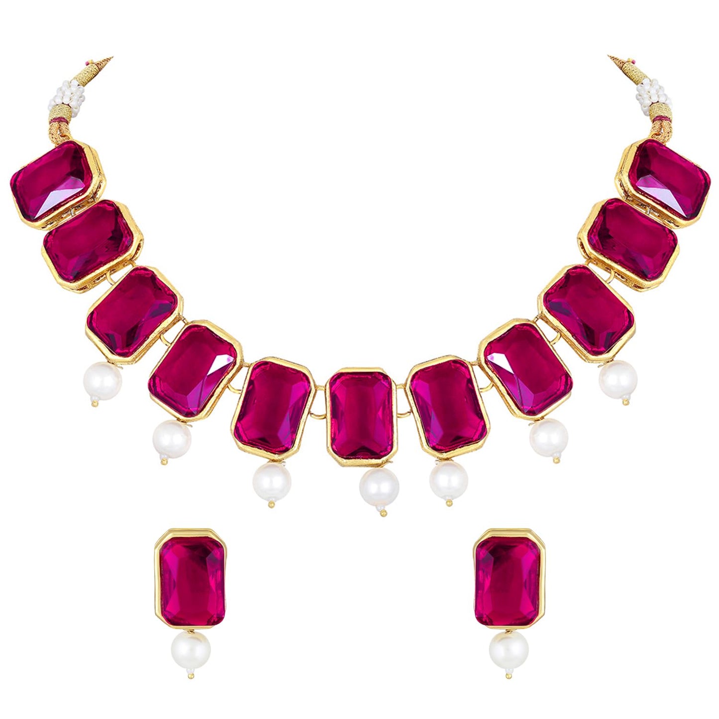 Peora Traditional Jewellery Rani Pink Crystal Pearl Necklace Earring Jewellery Set Gift for Women Girls Wedding