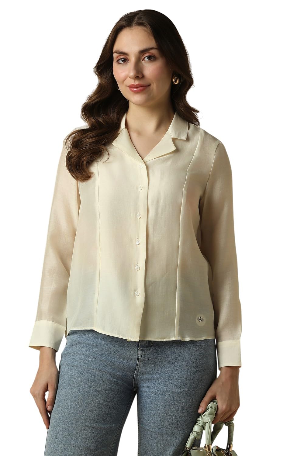 Women Cream Solid Long Sleeves Shirt