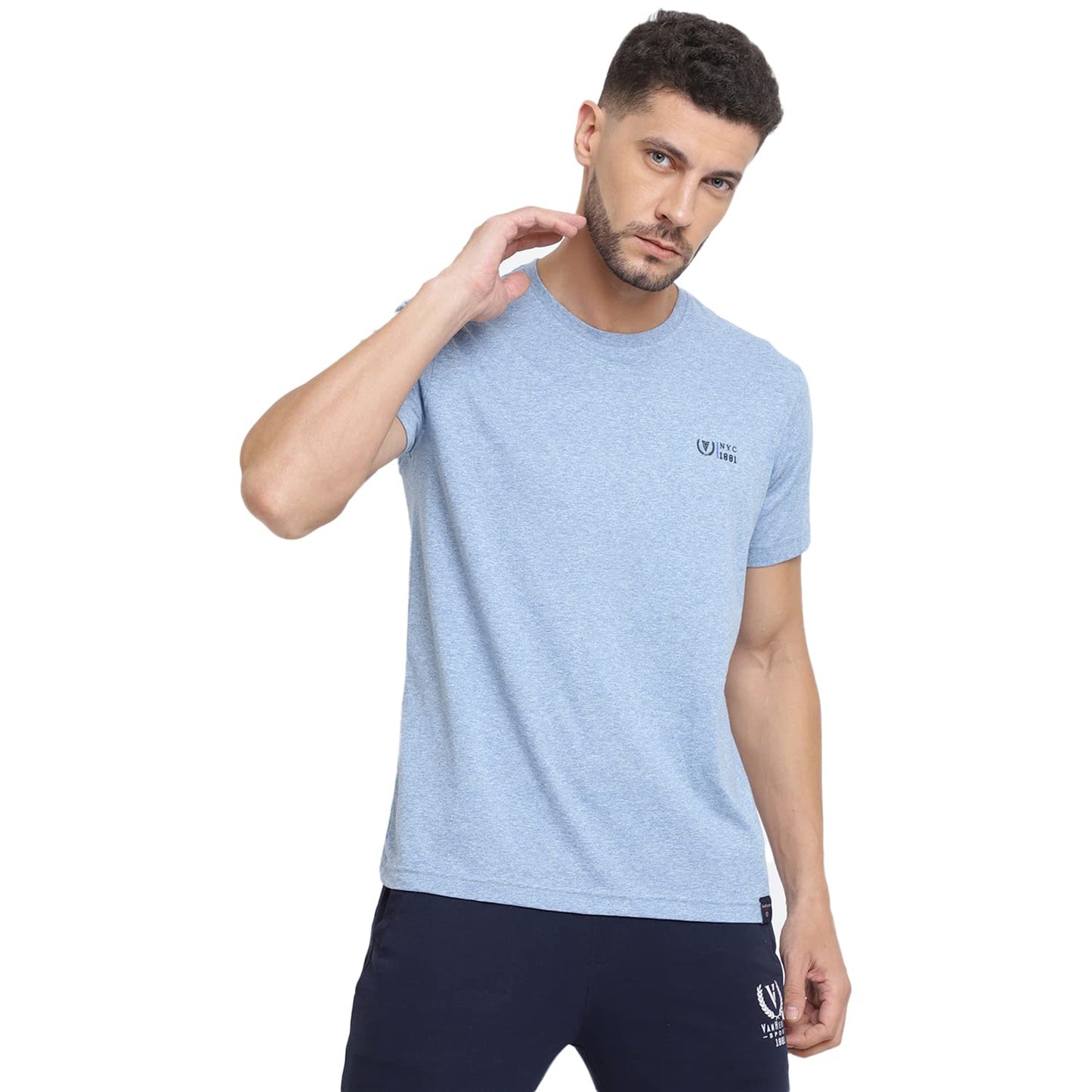 Van Heusen Men's Cotton Sport Crew Neck Regular Fit T-Shirt - Short Sleeve, Ultra Soft_70018_Sky Blue_XL