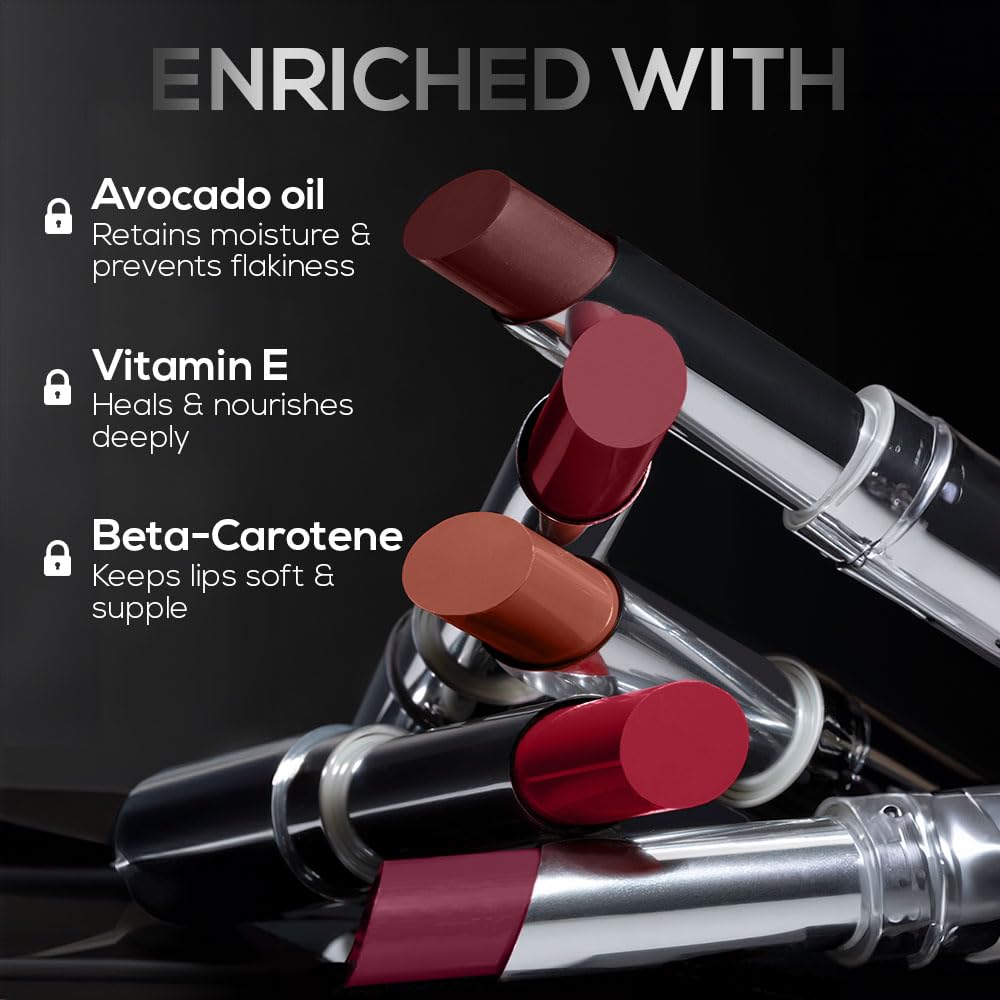 RENEE Matte Lock Lipstick - Soul, Moisturizing, Long Lasting & Weightless Formula, Intense Color Pay Off with Ultra-Matte Finish, Enriched with Avocado oil, Vitamin E, D & Beta-Carotene, 3.5 Gm