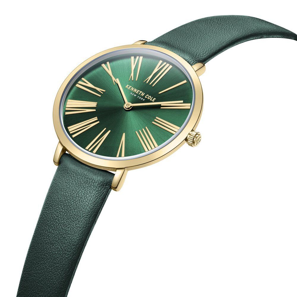 Kenneth Cole Quartz Analog Green Dial Green Leather Strap Watch for Women-KCWLA0027303LD