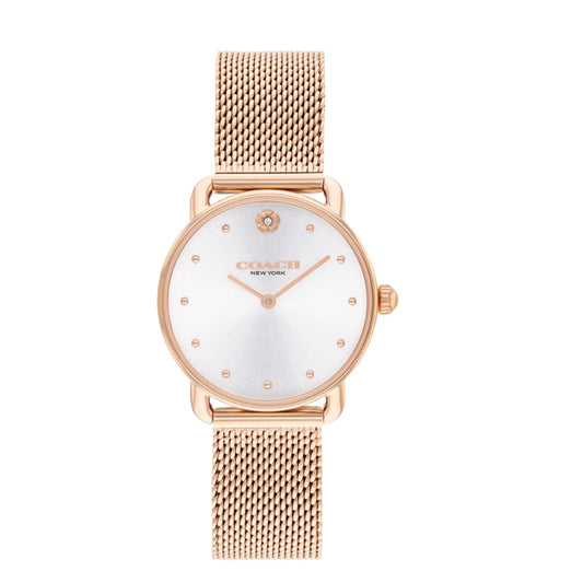 Coach Elliot Qtz Basic Silver White Round Dial Women's Analog Watch|Ionic Plated Rose Gold Steel Material|Gold Color Band - 14504222