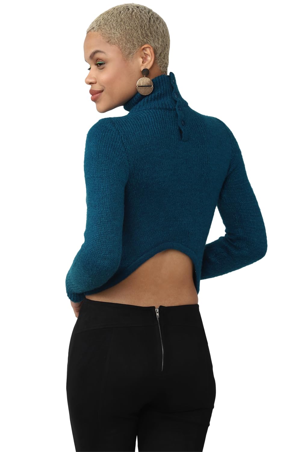 FOREVER 21 Women's Acrylic Turtle Neck Sweater (598146_Blue