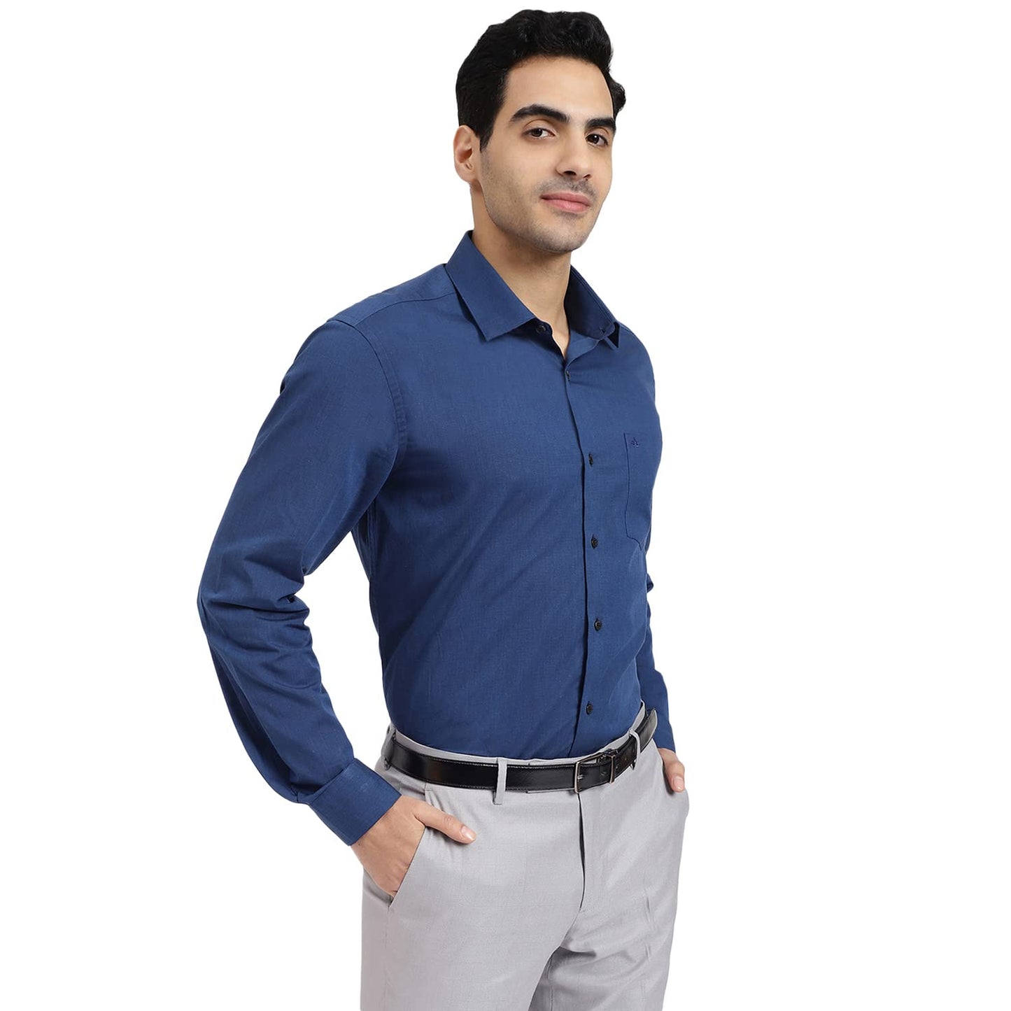 Arrow Men's Blue Solid - Cutaway Collar Full Sleeves Formal Shirt with Chest Pocket | Cotton Fabric | Slim Fit