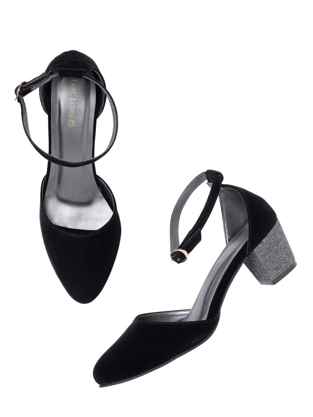 Marc Loire Women’s Block Heel Fashion Sandals with Adjustable Ankle Strap Black