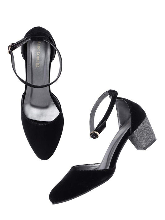 Marc Loire Women’s Block Heel Fashion Sandals with Adjustable Ankle Strap Black