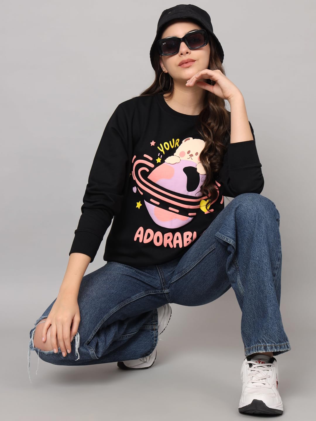 THE DRY STATE Womens Full Sleeves Round Neck Cotton Sweater Black