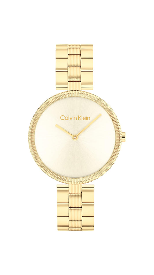 Calvin Klein Gleam Qtz Basic Slim Light Champagne Round Dial Women's Watch|Stainless Steel Material|Multi Color Band - 25100014