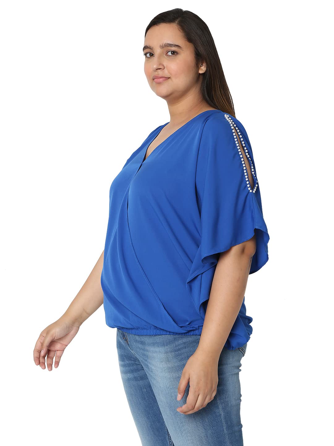 VERO MODA Curve Women's Regular T-Shirt (10278096-Olympian Blue_Olympian XS)