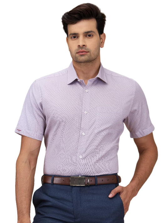 Park Avenue Men Regular Fit Print Pattern Pure Cotton Semi Cutaway Collar Half Sleeve Formal Shirt (Size: 39)-PMSL18534-V5 Medium Violet