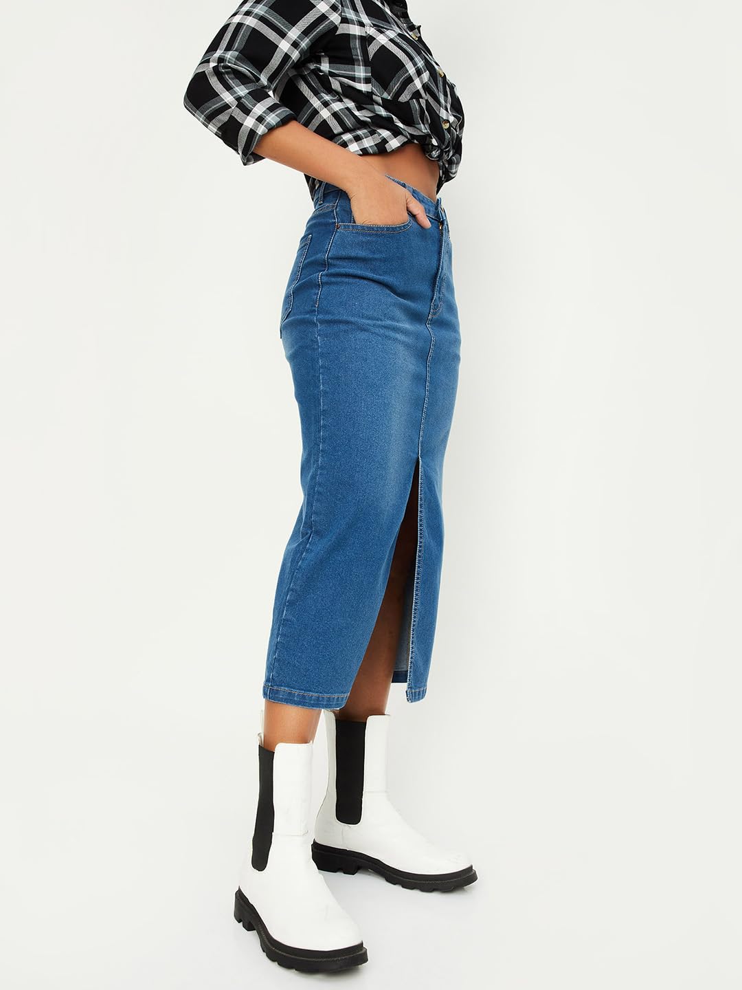 Max Women Washed Pencil Skirt (NR041DMID Blue)_36