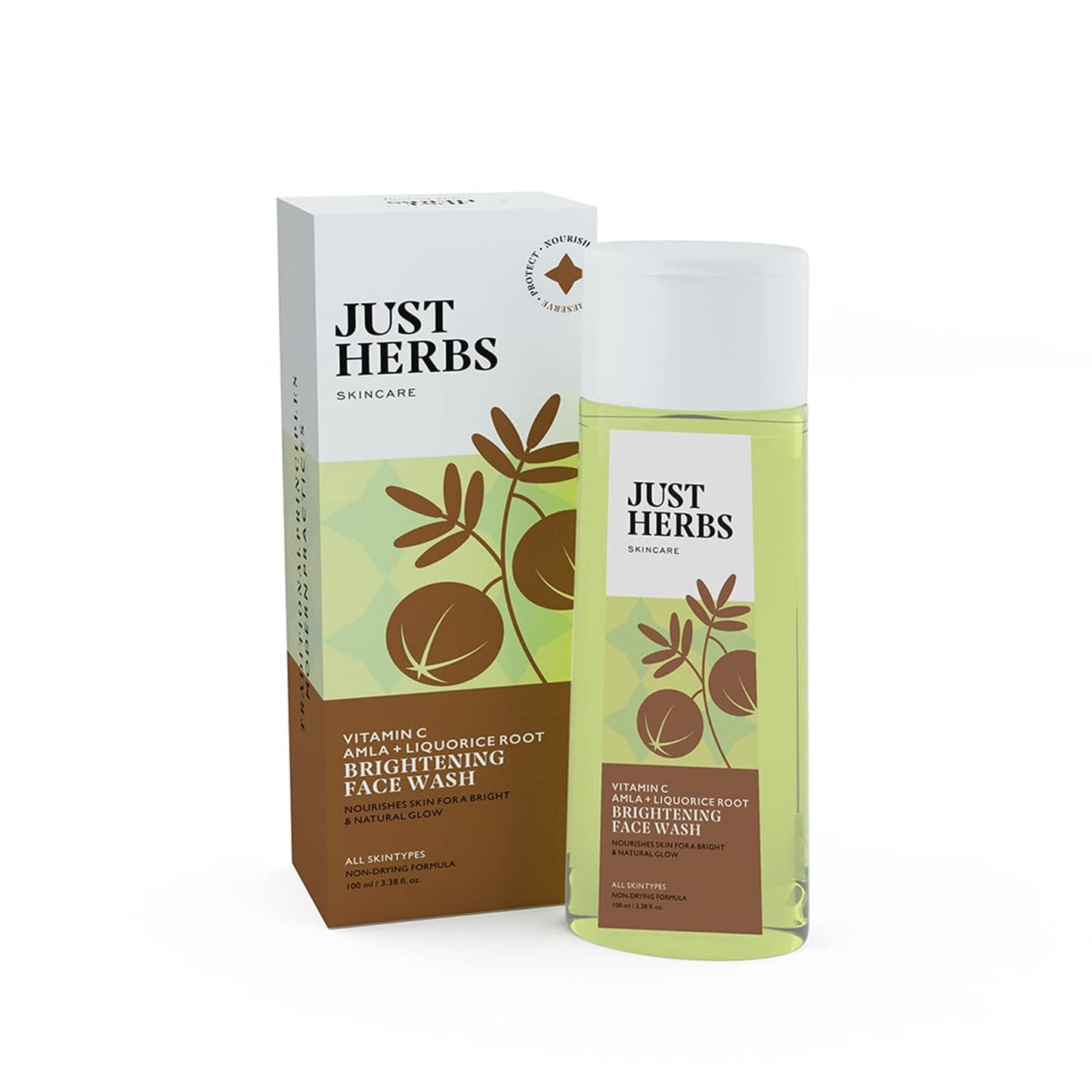 Just Herbs Brightening Face Wash with Vitamin C Amla & Liquorice Root for Men & Women | Hydrates Skin, Reduces Hyperpigmentation & Maintains pH Level | Suits All Skin Types- 50 gm