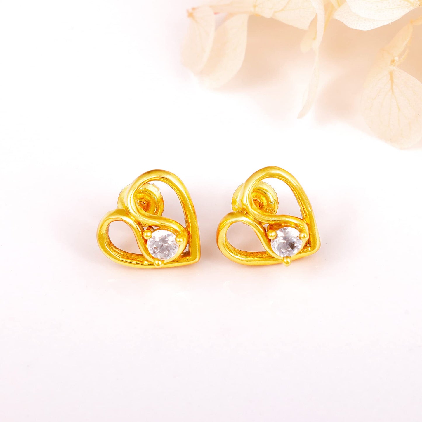 GIVA 925 Silver Golden Zircon Studded Heart Earrings |Studs to Gift Women and Girls | With Certificate of Authenticity and 925 Stamp | 6 Months Warranty*