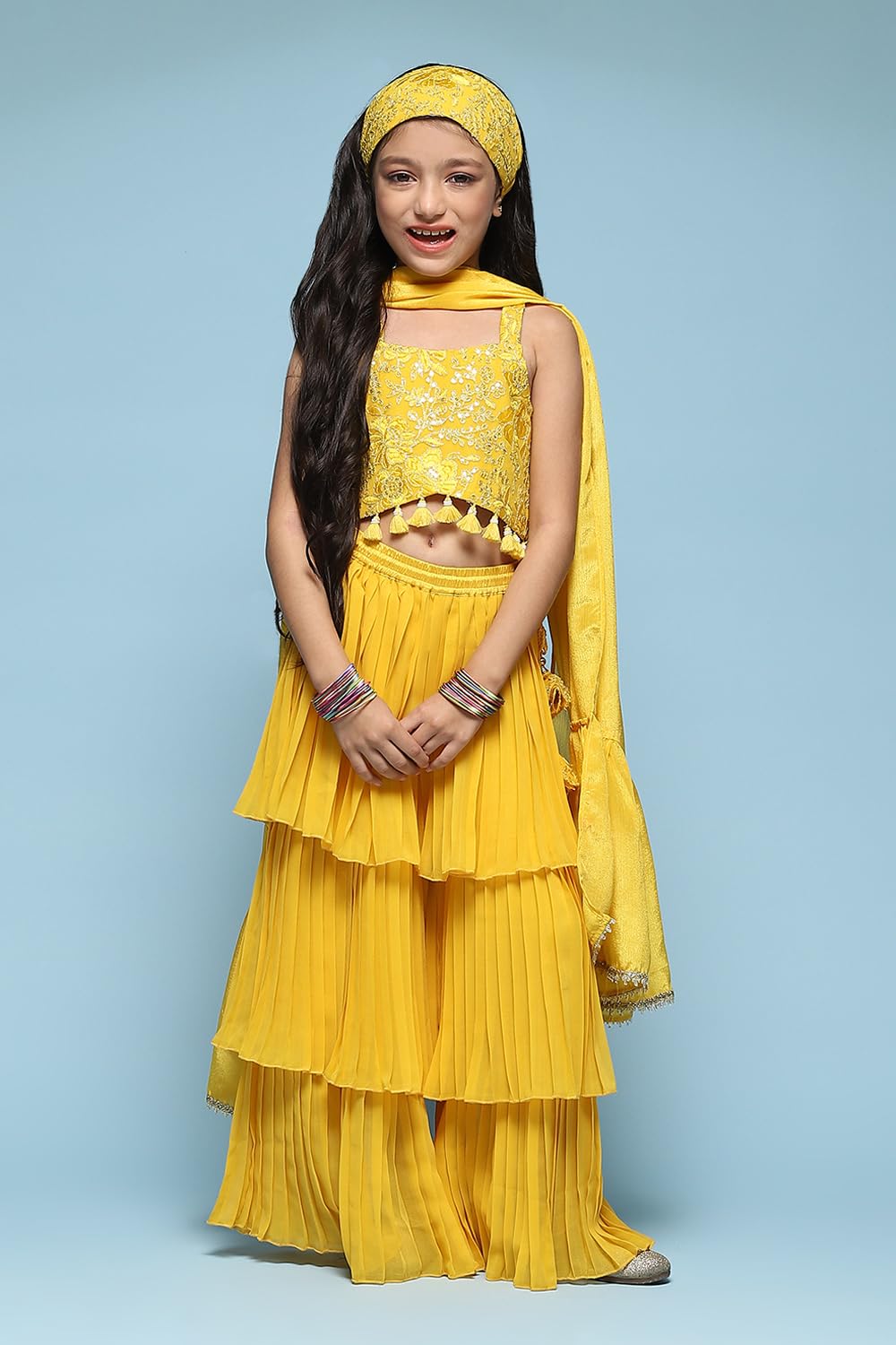 BIBA Polyester Girls Solid; Embroidred Short Kurta Set Kid(Kw5444_Yellow_11)