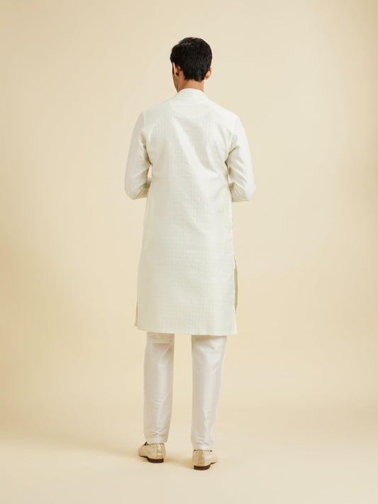 Manyavar Men's Art Silk Textured | Neck Embroidered Kurta Pyjama Set (2pcs)