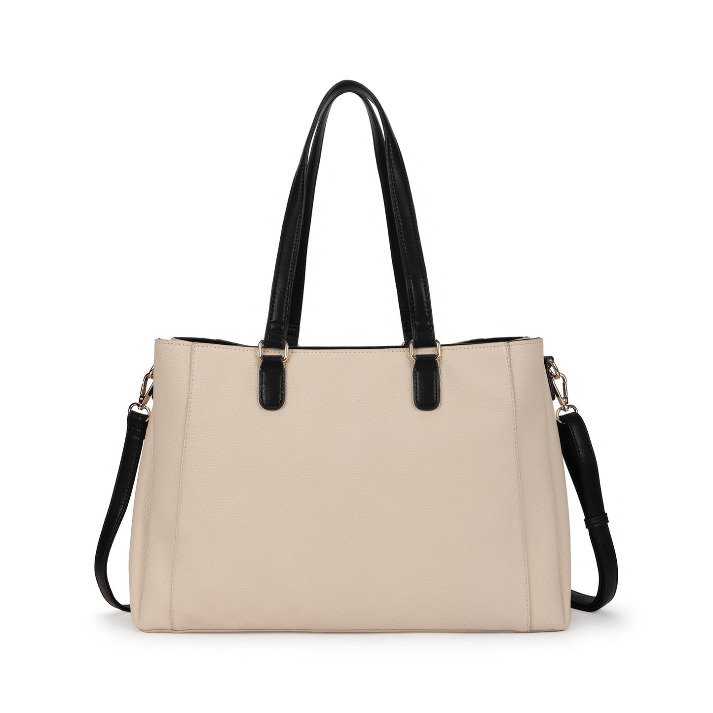 Metro Carry Laptop Tote | Faux-Leather Women's Handbag | white with black Details | 14" Laptop Compatible | Dual Carry Options | Pebbled Texture