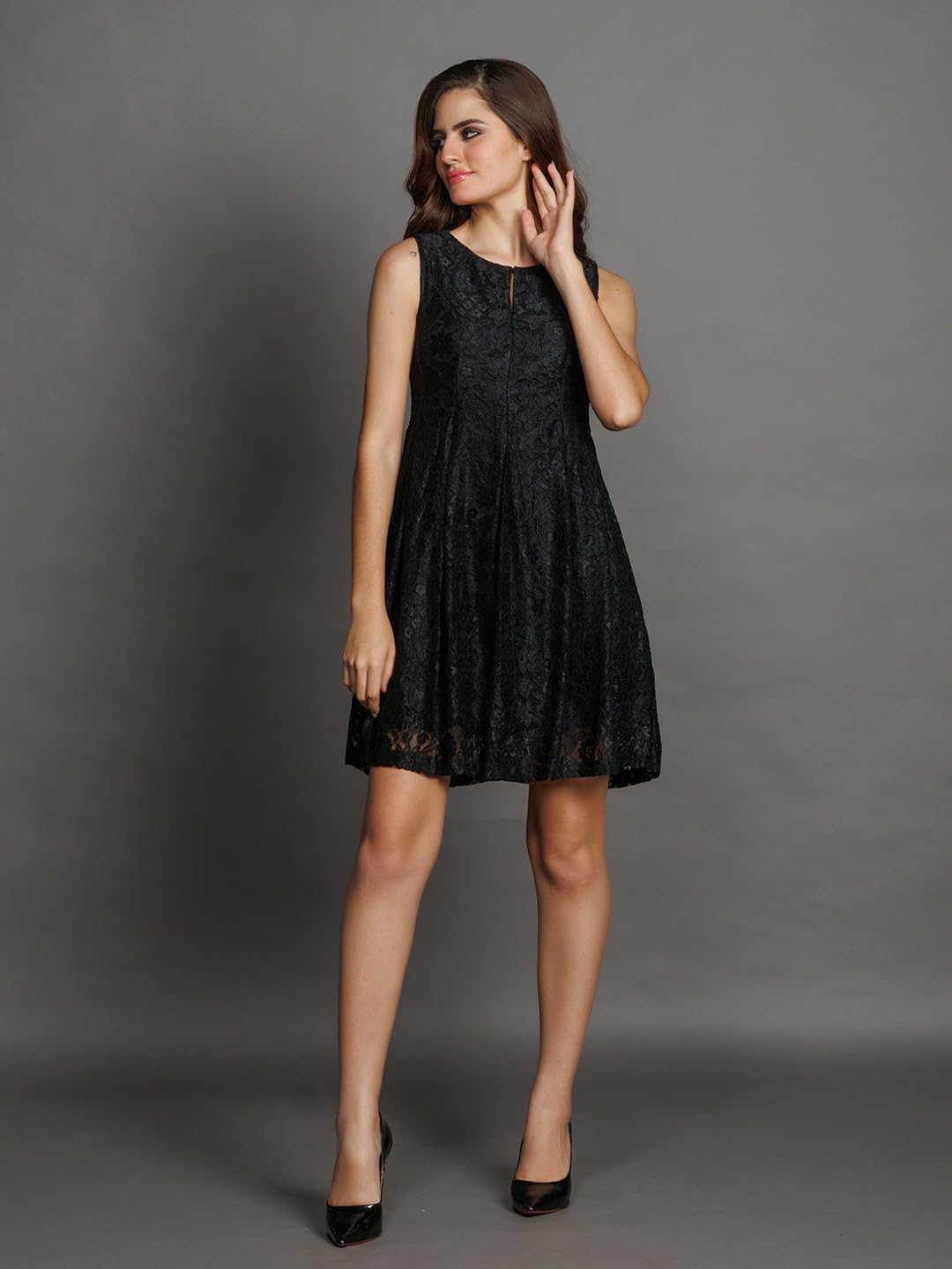 Zink London Women's Black Lace Flared Short Dress