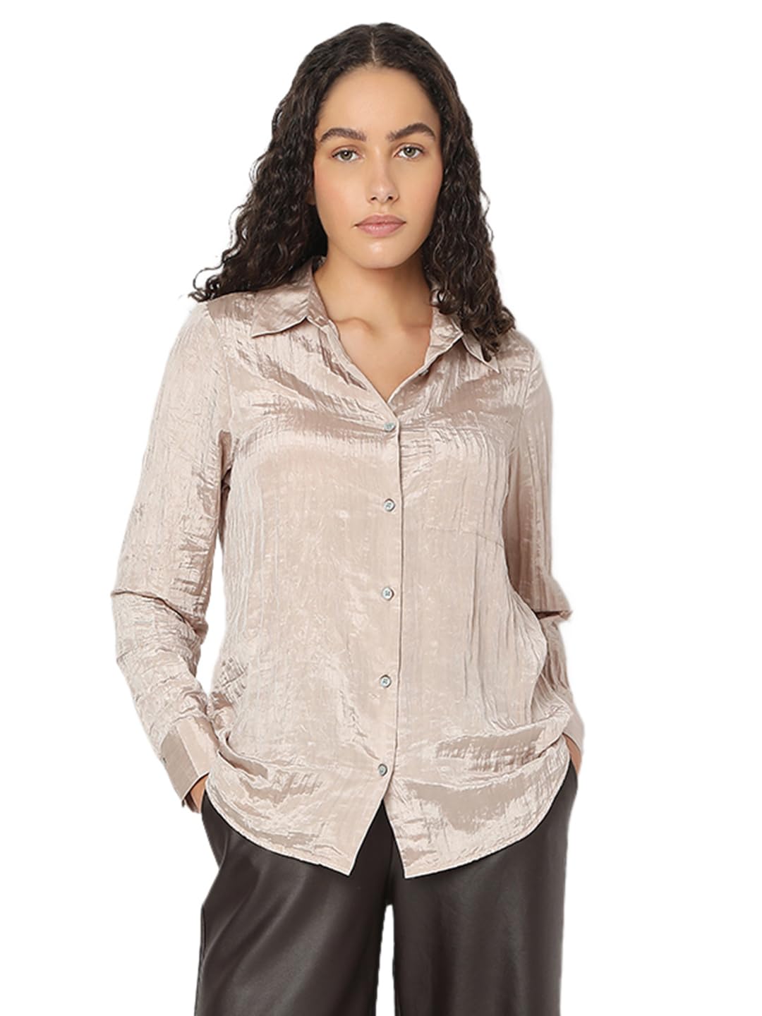 VERO MODA Womens Regular Fit Beige Shirt