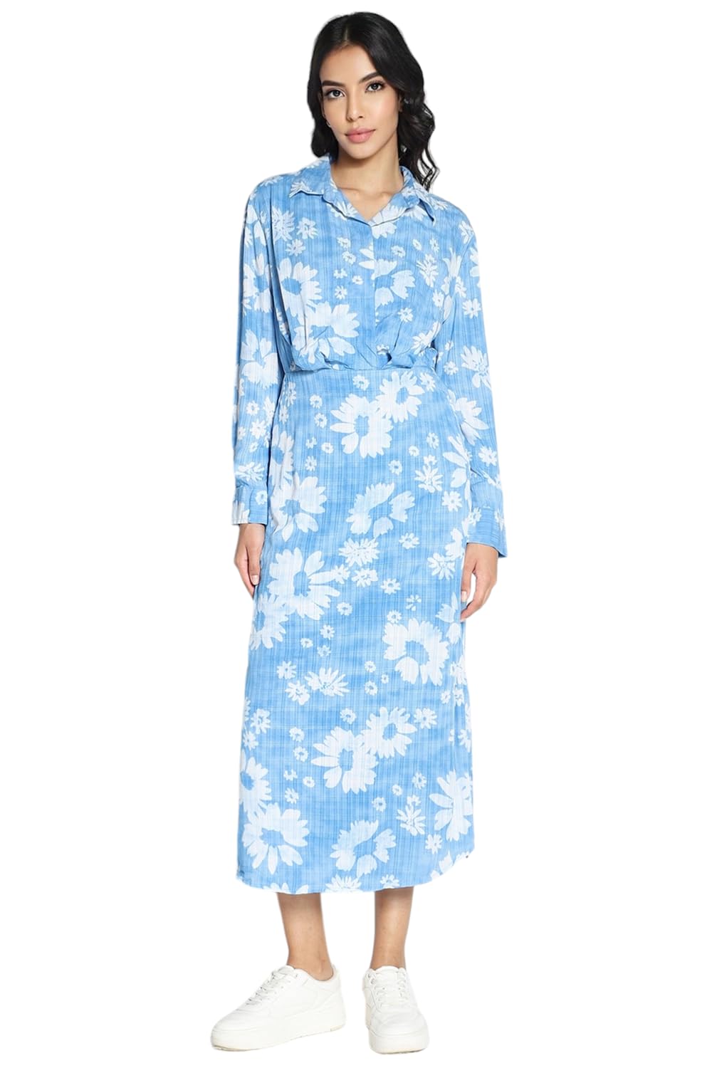 American Eagle Women's Rayon Modern Calf Length Dress (WEA0397620400_Blue