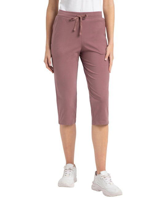 Jockey 1300 Women's Super Combed Cotton Elastane Stretch Slim Fit Capri with Side Pockets_Burnt Rose_XL