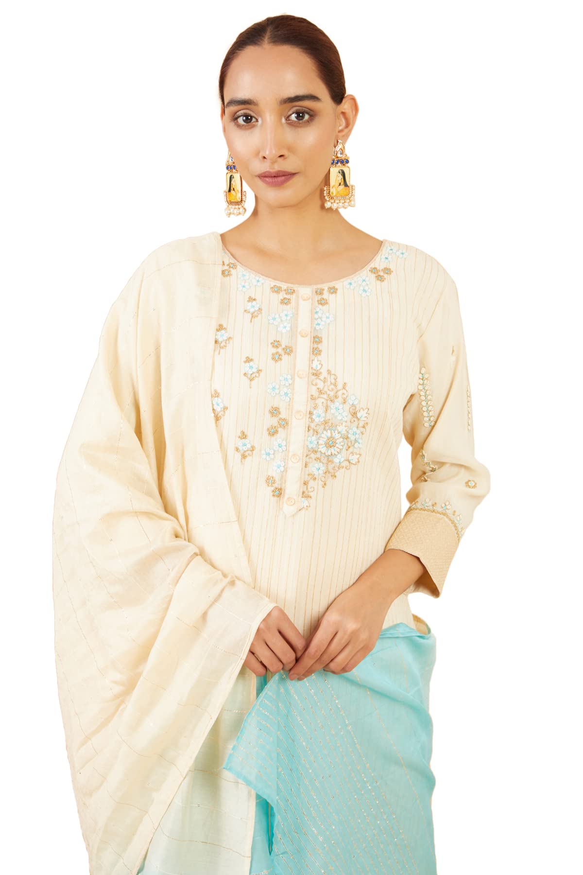 Soch Women Beige Silk Blend Suit Set